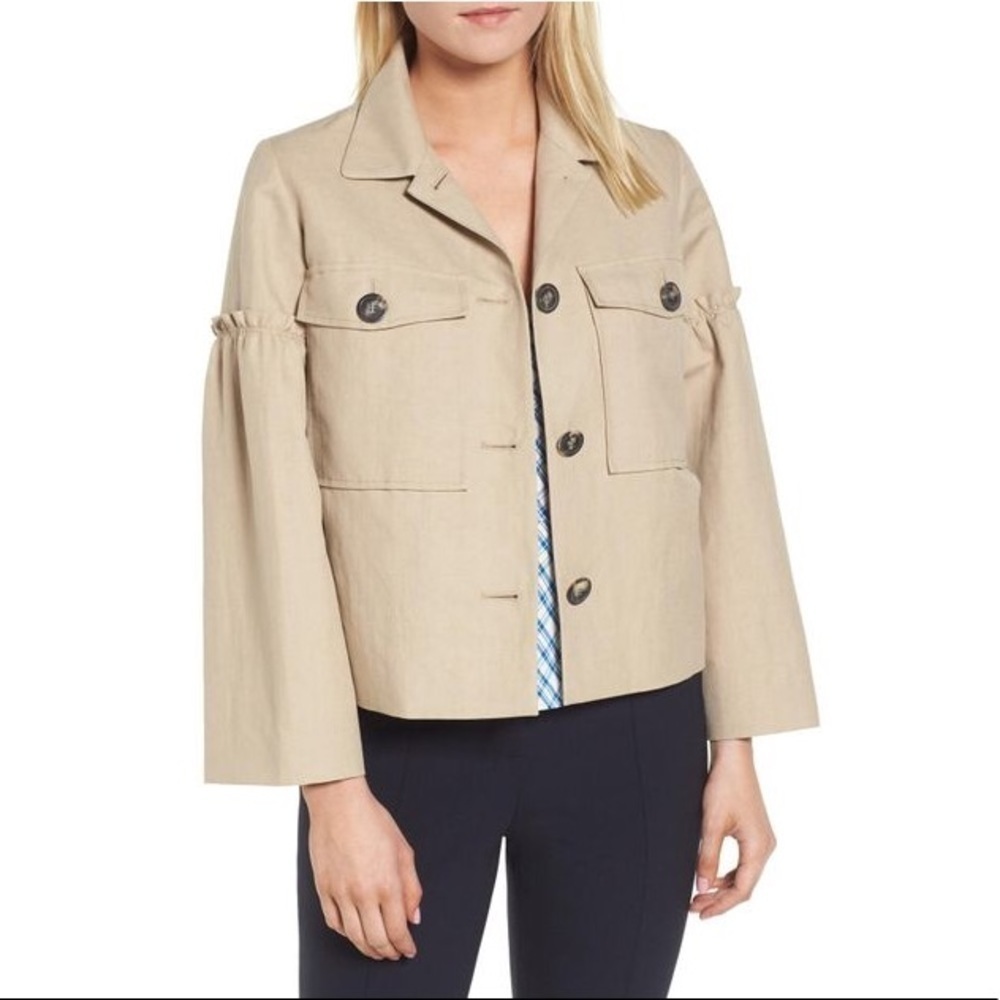 Lewit Beige Gathered Sleeve Linen Jacket XL